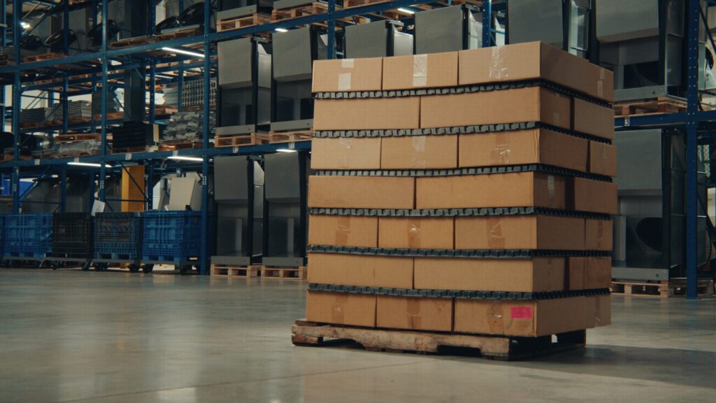 Product overhanging the front of the pallet